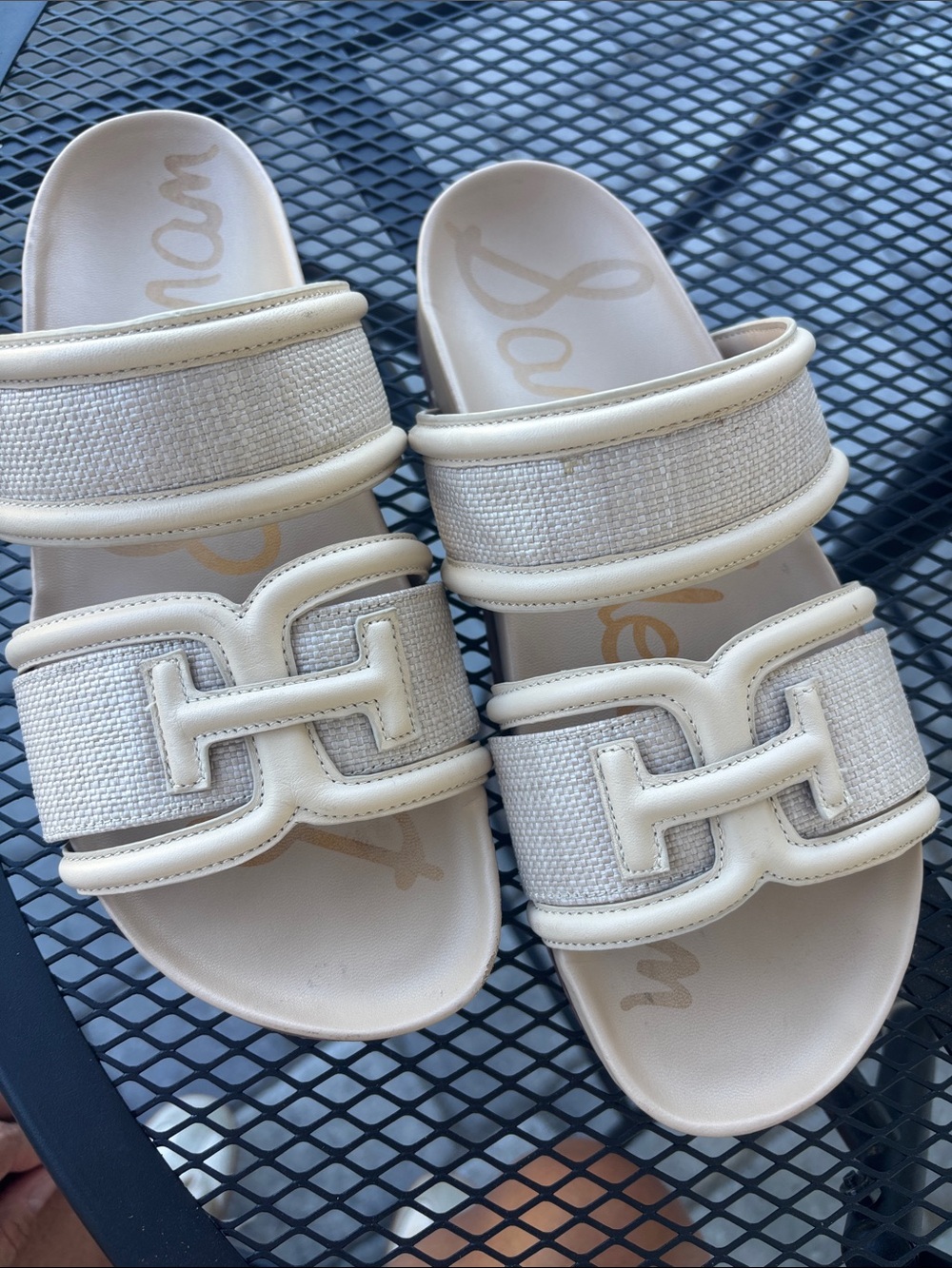 Sam Edelman Cream Double-Band Slide Sandals